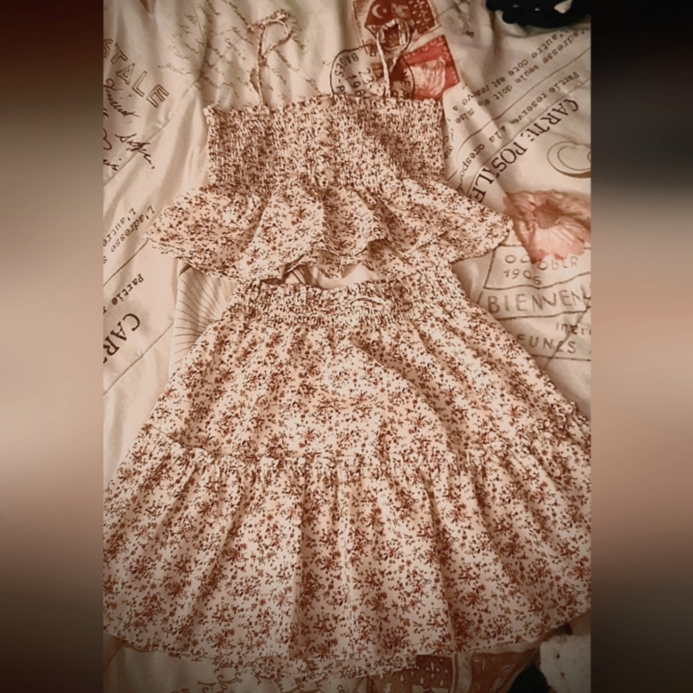 Cute Cottage Coquette Floral Blouse and Skirt Set with Ruffles Size XS or S